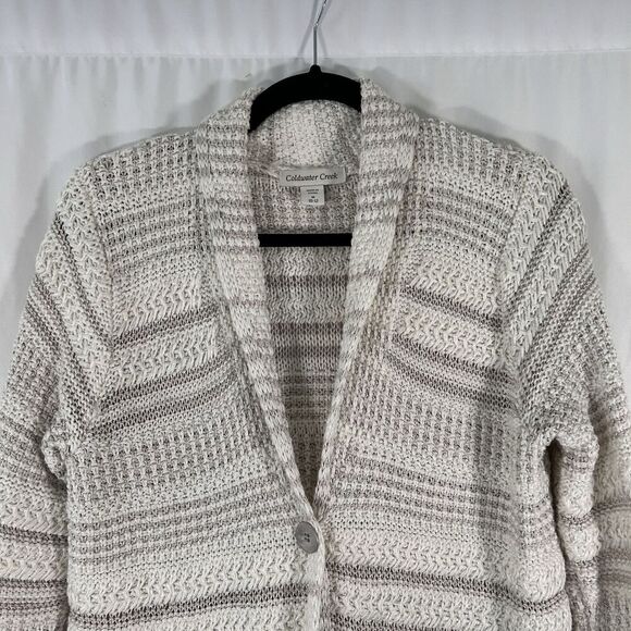 Coldwater Creek Cardigan Women's Medium White Knit Single Button Long Sleeve Cot - Picture 2 of 9